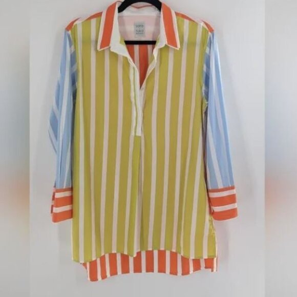 Sara Roka Striped Nattie Button Up Tunic Top Size M - Picture 6 of 8